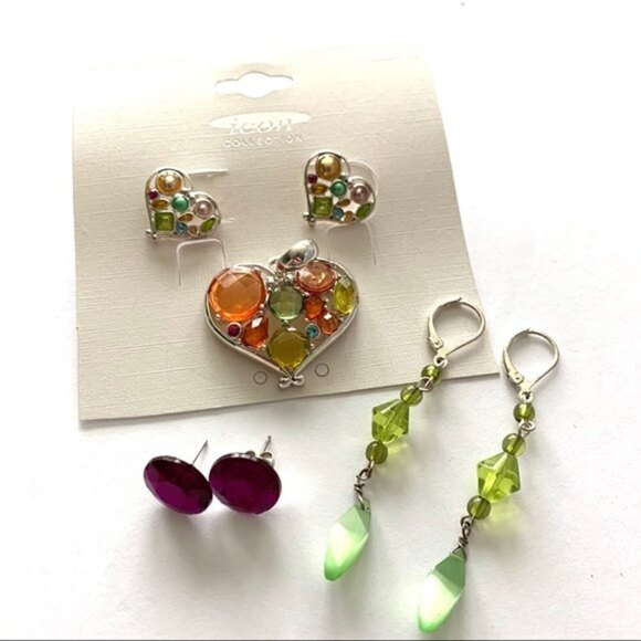 Jewelry - NWT Costume Jewels Earring Bundle & Pendant Stones